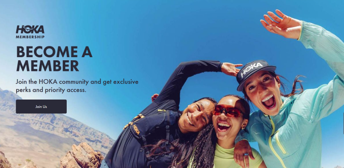 Hoka membership sign up page.
