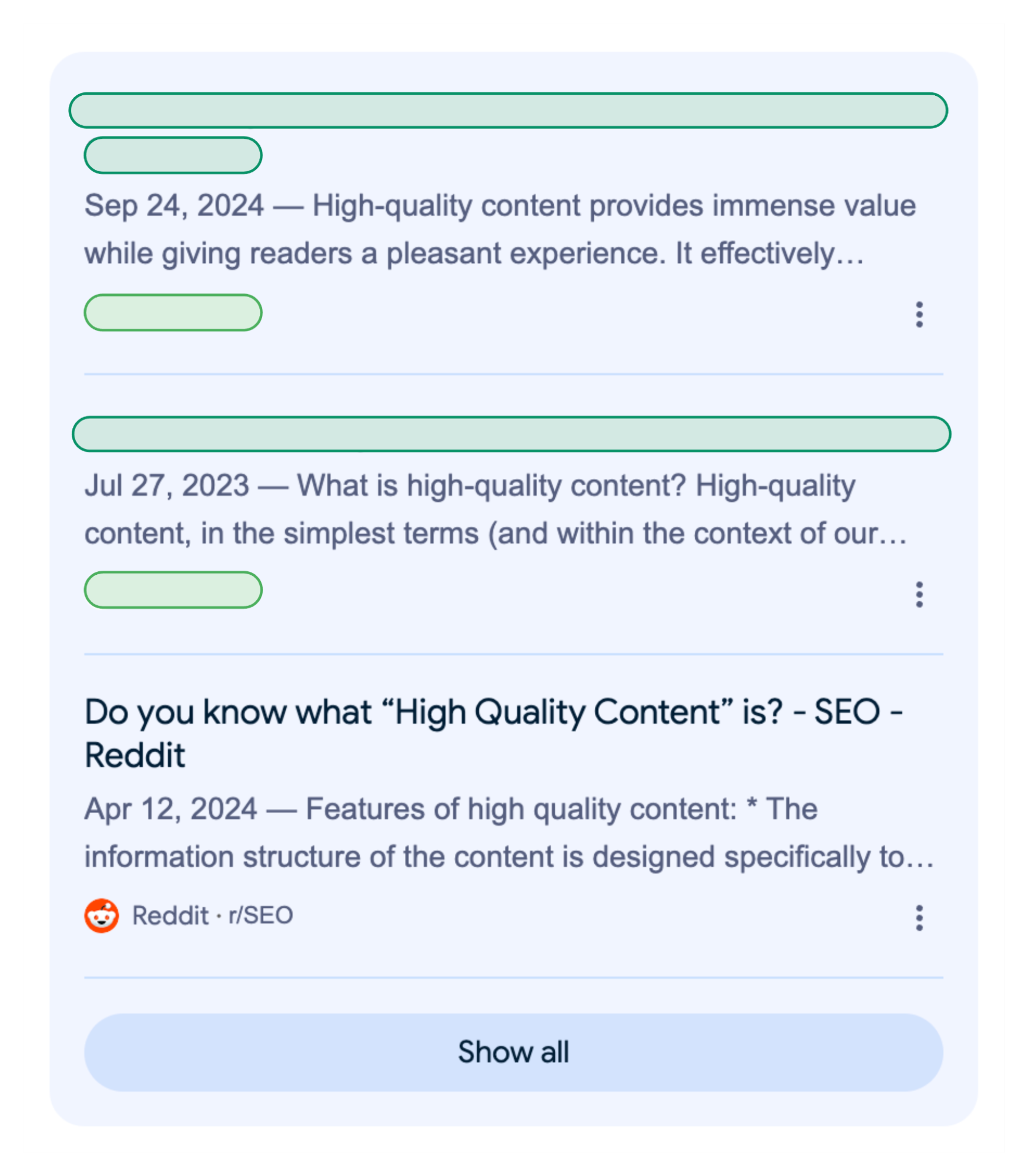 Results for r/SEO debating “high-quality content.
