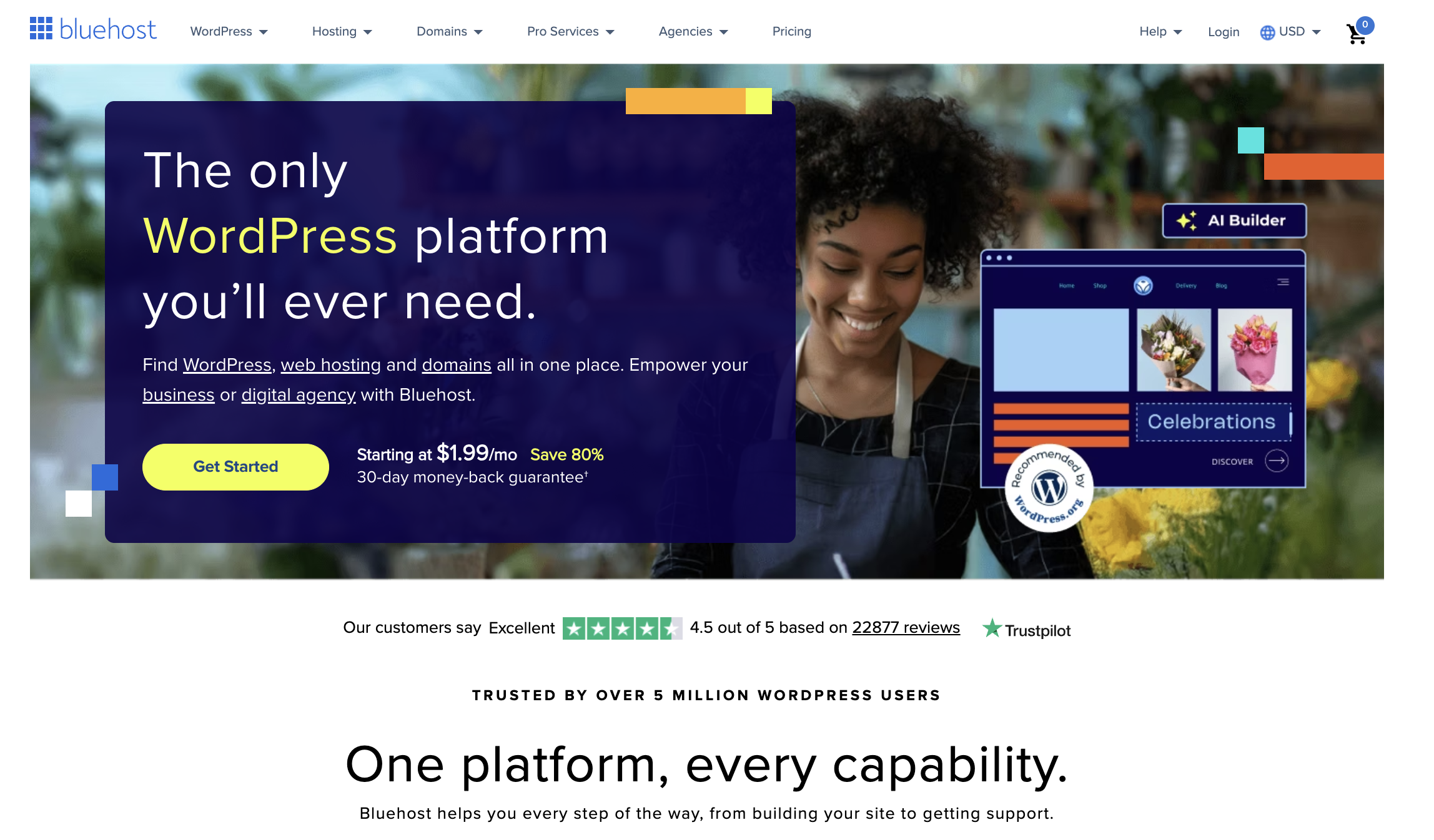 Bluehost homepage
